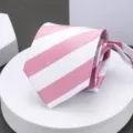 Pink and white striped men necktie, classic formal business professional wear accessory variant. - Lotus Pink White Striped Zipper Necktie