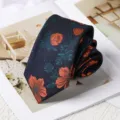 Vintage floral necktie for men business wedding formal wear stylish dark blue floral print tie - 8cm Handmade Style / Orange Scenery