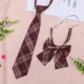 Classic Japanese style plaid necktie and bow tie set for JK school uniform and daily wear. - JK011 Red Prisoner Bird Tie and Bow Tie Set