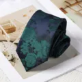 Classic men's silk tie in dark blue with green floral jacquard pattern for business wear. - 8cm Handmade Style / Qimeng Dark Green