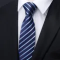 Close-up detail of classic blue striped business necktie, elegant fabric texture. - A02 Style Blue Stripe