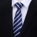 Classic mens blue striped tie for business formal wear and wedding matching detail view. - A07 Style Blue Stripe