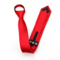 Red zipper necktie 5cm slim lazy tie detail view showing back zipper and label structure. - Smooth Zipper Style / 5cm / Red