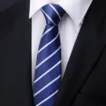 Men's blue business formal tie with white diagonal stripes, classic wedding work detail. - A059 Style Blue Stripe