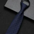 Donkerblauwe ritssluiting stropdas detail, ruitjes stof, handige trouw bruidegom zakelijke das - 8cm A018 Rits Stijl