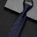 Klassieke donkerblauwe gestreepte stropdas met rits voor heren, smal model voor zakenpakken. - 8cm Blauw Gestreepte Rits Stijl