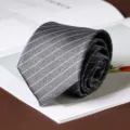 Men's dark grey pinstripe business formal necktie for professional wedding wear SKU - Frosted White Striped Hand-Tied / 8cm / Gray