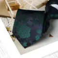 Classic dark blue green floral woven zipper necktie for men business formal wedding wear 8cm - 8cm Zipper Style / Qimeng Dark Green