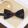 Men vintage dark blue jacquard bow tie classic floral pattern formal suit accessory - Garden Dream