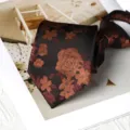 Retro brown floral pattern zipper tie for business formal wear and wedding banquets. - 8cm Zipper Style / Qimeng Fragrant Cloud