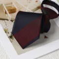 Men's women's retro patterned zipper tie, 8cm business wedding formal necktie accessory. - 8cm Zipper Style / 8cm Burgundy Navy Wide Stripe