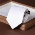 White paisley zipper necktie for men, business professional wear, easy-to-use pre-tied design. - Zipper Style / 8cm / White Paisley