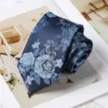 Blue floral necktie, stylish jacquard woven design for business and formal wedding events. - 8cm Handmade Style / Qimeng Blue Yarn