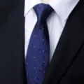 Classic blue business necktie for men with geometric pattern, ideal for formal work wear. - Wave White Dot