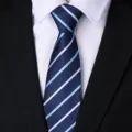 Classic men's blue striped necktie for business formal wear, wedding and daily office styling. - Blue and White Stripe