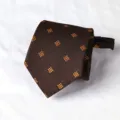 Brown men's business zipper tie detail, classic geometric pattern, pre-tied lazy design. - Zipper Style / 8cm / Coffee Gold Small Square