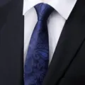 Men's blue business formal necktie wedding groom work zipper pre-tied tie detail display view - Blue Paisley