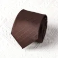 Detailed view of the dark brown striped men's necktie closeup texture fabric display. - Handmade Style / 8cm / Coffee Fine Twill