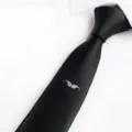 Corbata negra con cremallera y bordado de bigote, corbata formal estrecha de 5 cm para todos. - Estilo Anudado a Mano Bordado Bigote / 5cm / Negro