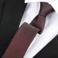Burgundy men's formal business necktie matched with a crisp white shirt and classic black suit jacket. - Elegant Zipper / 6 cm Wide / Burgundy
