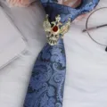 Spilla anello per cravatta uomo stile regale vintage design aquila elegante accessorio - Aquila Bicipite Oro Fermacravatta / Paisley Blu