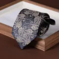 Classic blue paisley pattern men's business necktie, elegant formal wear zipper tie for work. - Zipper Style / 8cm / Camel Cashew