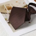 Classic brown striped zipper tie for men, stylish business formal wear necktie accessory. - 8cm Zipper Style / 8cm Coffee Fine Twill