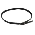 Detailed view of a slim black hat band strap with a silver metal buckle for western cowboy hats. - One Size / Hat Band Only / Black