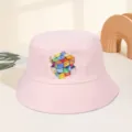 Pink bucket hat with colorful graphic print, casual cotton sun hat for women and men outdoor. - M (56-58cm) / Pink
