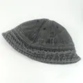 Kids washed denim bucket hat, retro dark gray casual sun hat for boys and girls product details view - 48cm Hat Circumference / Black