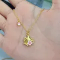 Kirschblüte Katzen Halskette für Damen, süße goldene Schlüsselbeinkette mit Anhänger. - X206 Gold Halskette