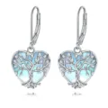 Silberne Lebensbaum Herz Ohrringe mit blauem Stein, elegante Ohrhänger für Damen. - Herz Lebensbaum Stil (ER949)