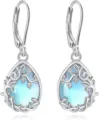 Boucles d'oreilles en argent exquises avec pierre bleue claire et design de vigne. - Style Larme de Vigne Ajouré (ER975)