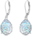 Boucles d'oreilles pendantes argentées rose bleue pierre élégant mode bijoux chic - Style Larme de Rose 3D (ER974)