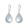 Silberfarbene blaue tropfenförmige Ohrringe elegante geometrische Ohrhänger Damen Schmuck - Wassertropfen Baum Stil (ER979)