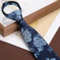 Men's business blue floral zipper tie, retro style necktie for formal wedding events main view. - 8cm Dreamy Blue Yarn Zipper Style