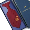 Men red wedding necktie with gold double happiness embroidery in luxury gift box. - Zipper Style / Long Box / Burgundy Double Happiness