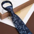 Navy blue floral zipper necktie for men business wedding formal suit British style - 8cm Aegean Wave Navy Blue Zipper Style