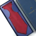 Men's formal red textured necktie in elegant navy blue gift box, perfect for wedding and business. - Zipper Style / Long Box / Retro Burgundy