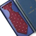 Men formal wedding red polka dot silk tie with blue gift box set elegant necktie for groom - Zipper Style / Long Box / Burgundy Concentric Circle