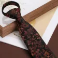Men retro floral zipper tie business wedding groom formal necktie black brown fabric - 8cm Aegean Wave Black Coffee Zipper Style