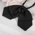 Schwarze JK Uniform Fliege Detail, japanische plissierte Krawatte fuer Studenten Mode. - Schwarz Fein Gestreifte Doppellagige Kragenblume