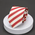 Men's classic red and white striped necktie for business formal wear and wedding events. - 2