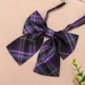 Japanese style purple plaid JK bow tie for school uniform shirts, cute student clothing accessory. - Sweetheart Purple