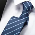 Blue striped necktie detail showing fine woven texture worn with formal white shirt. - 8cm A080 Zipper