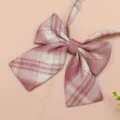 Japanese JK uniform plaid bow tie for school girls, cute pink checkered ribbon for sailor shirt. - Pink White
