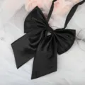 Black JK uniform bow tie accessory, elegant satin ribbon detail for sweet sailor shirt styling. - Black Plain Ribbon Bow