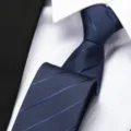 Men's dark blue striped tie with formal white business dress shirt and suit for wedding. - 8cm Blue Dark Stripe Zipper