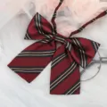 JK uniform bow tie red stripe ribbon collar accessory for school girl shirt fashion detail. - Red Black Striped Bow Tie