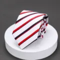 Men's classic diagonal striped necktie formal business wear stylish wedding necktie white red blue - White Red Stripe